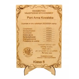 Podziękowanie na Dzień Nauczyciela A4, drewniane z personalizacją