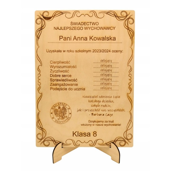 Podziękowanie na Dzień Nauczyciela A4, drewniane z personalizacją