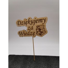 Topper/pik "Dziękujemy za wiedzę" z grawerem książek - 11x7 cm
