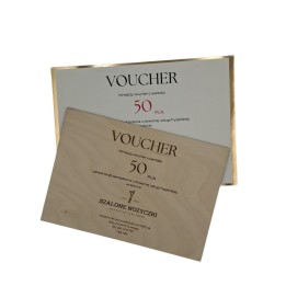 Voucher grawerowany, drewniany