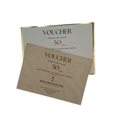 Voucher grawerowany, drewniany