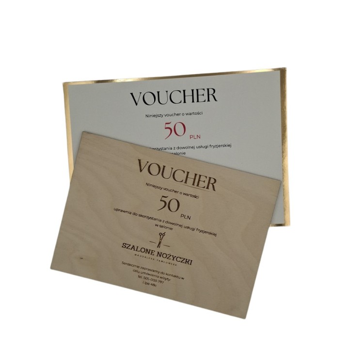 Voucher grawerowany, drewniany