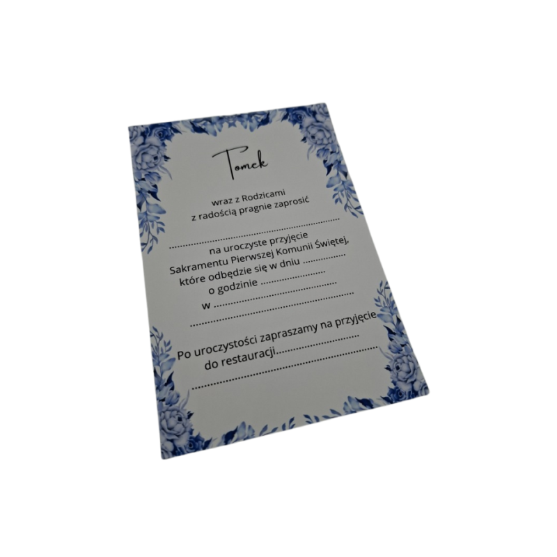 Zaproszenie na I Komunię Świętą wzór Tomek blue