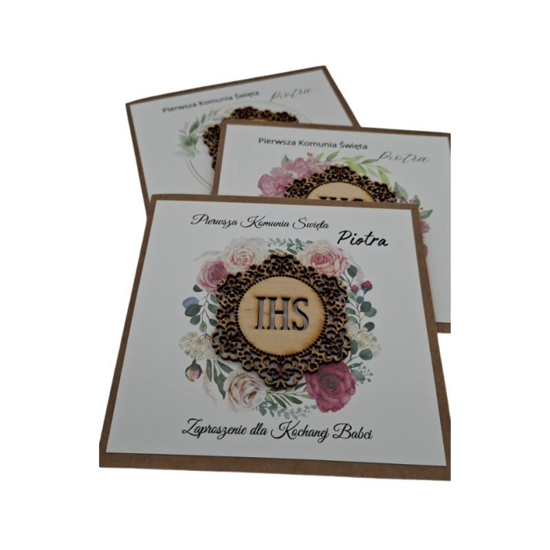 Zaproszenie dla Babci i Dziadka na I Komunię Świętą wzór Emilka