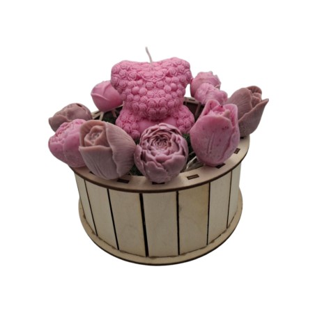 Flower Box z figurek woskowych z Misiem o zapachu różanym