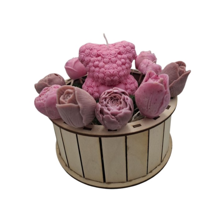 Flower Box z figurek woskowych z Misiem o zapachu różanym