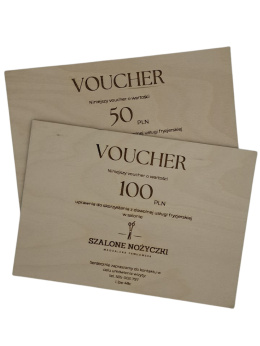 Voucher grawerowany, drewniany