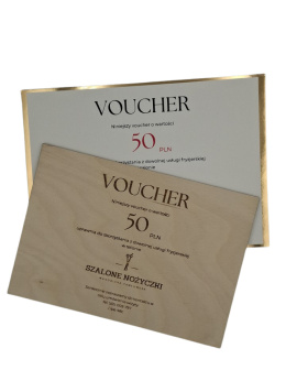 Voucher grawerowany, drewniany