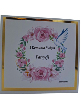 Zaproszenia Pierwsza Komunia Św. złoto lustro