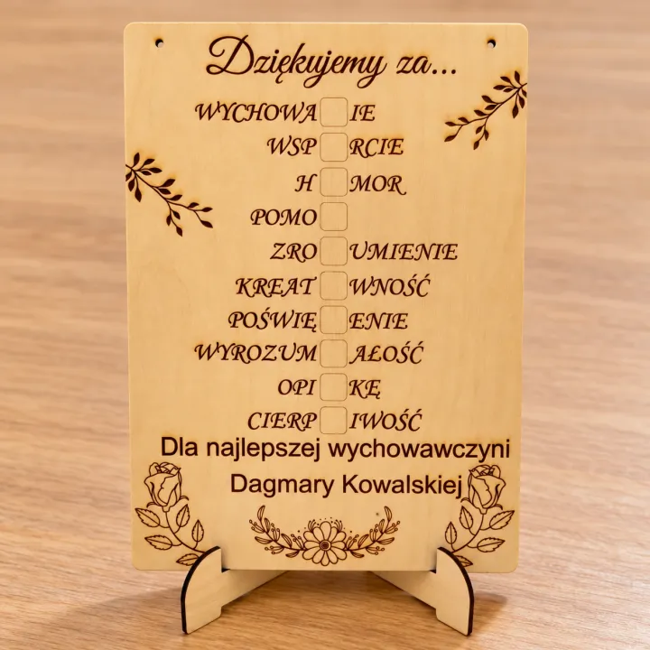 Drewniana Tablica w Formie Krzyżówki Dzień Nauczyciela