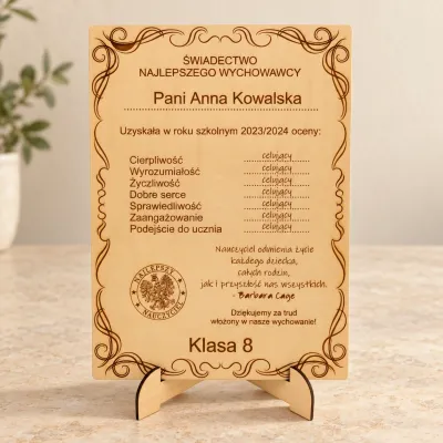 Podziękowanie na Dzień Nauczyciela A4, drewniane z personalizacją