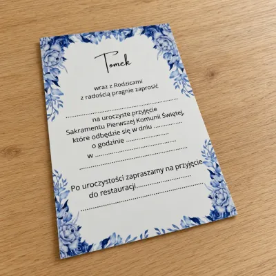 Zaproszenie na I Komunię Świętą wzór Tomek blue